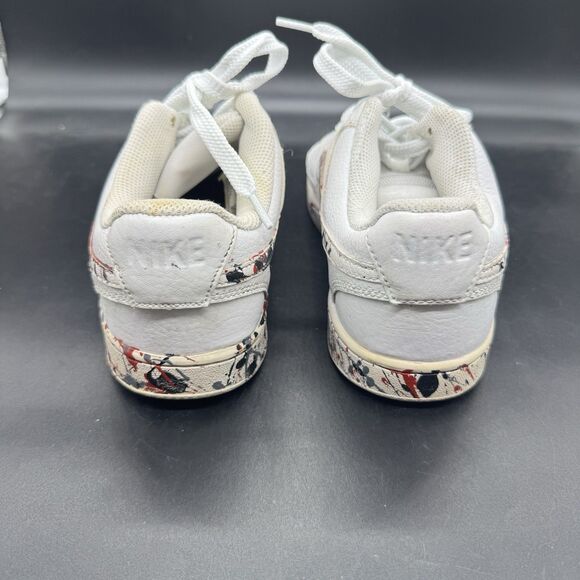 Nike Court Vision Mens Size 7 Low Triple White Custom Painted Splatter GUC - Picture 4 of 8